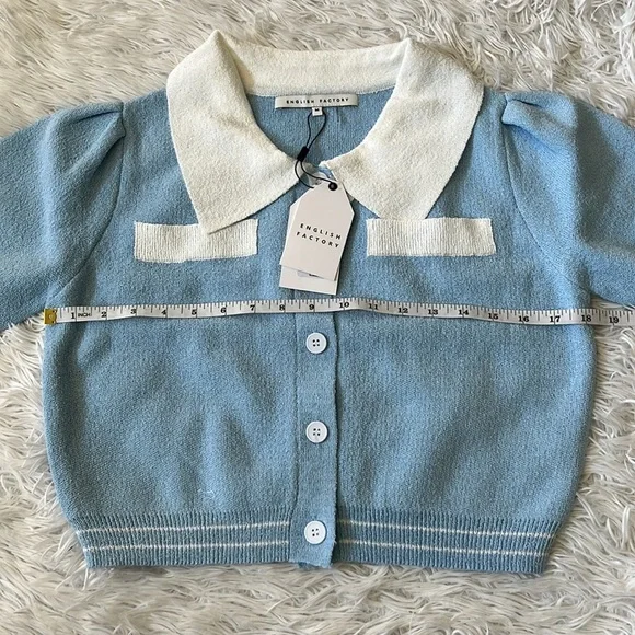 NEW ENGLISH FACTORY CONTRAST CARDIGAN IN POWDER BLUE/WHITE NWT MEDIUM - Picture 7 of 11